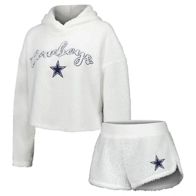 Concepts Sport Women's  White Dallas Cowboys Fluffy Pullover Sweatshirt And Shorts Sleep Set