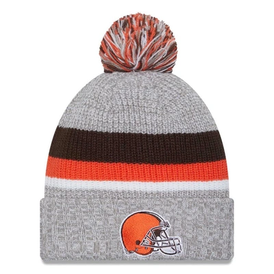 New Era Heather Gray Cleveland Browns Cuffed Knit Hat With Pom