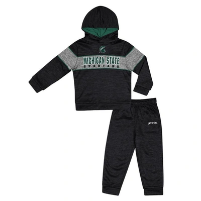 Colosseum Kids' Toddler  Black Michigan State Spartans Grizworld Fleece Pullover Hoodie And Sweatpants Set
