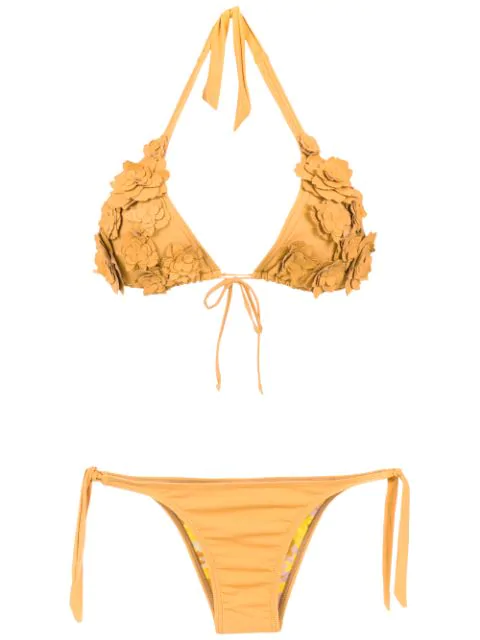 Amir Slama Embroidered Bikini Set - Yellow | ModeSens