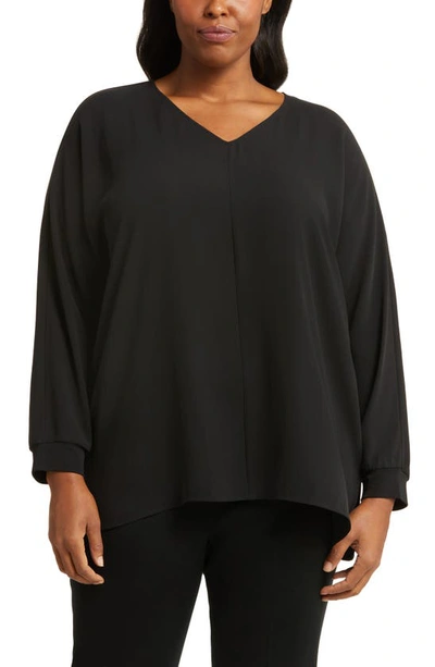 Eileen Fisher V-neck Silk Georgette Top In Black