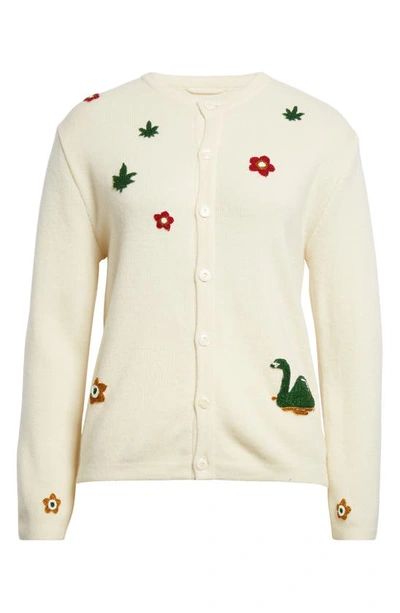 Bode Embroidered-design Crew-neck Cardigan In Cream