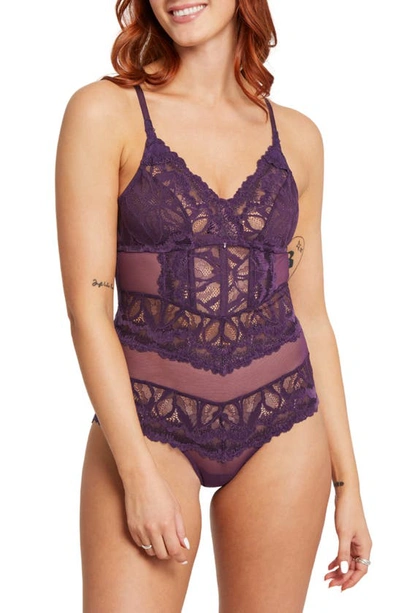Montelle Intimates Royale Corset Lace Teddy In Pinot