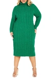 City Chic Kenzi Cable Knit Turtleneck Sweater Dress In Greenstone
