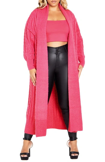 City Chic Kenzi Longline Cardigan In Vibrant Pink