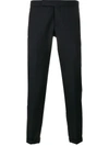 Thom Browne Engineered Striped Side Seam Solid Wool Twill Skinny Trouser In Blue