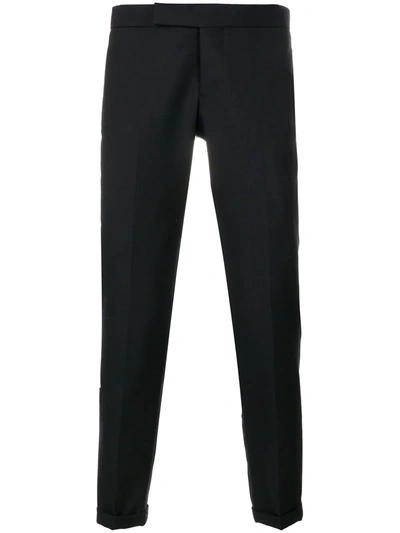 Thom Browne Engineered Striped Side Seam Solid Wool Twill Skinny Trouser In Blue