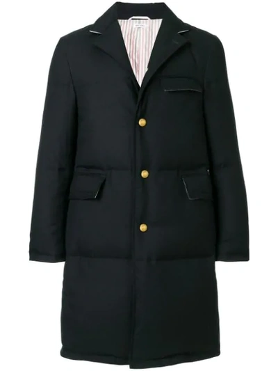 Thom Browne Center-back Engineered Stripe Down-filled Classic Chesterfield Overcoat - Blue