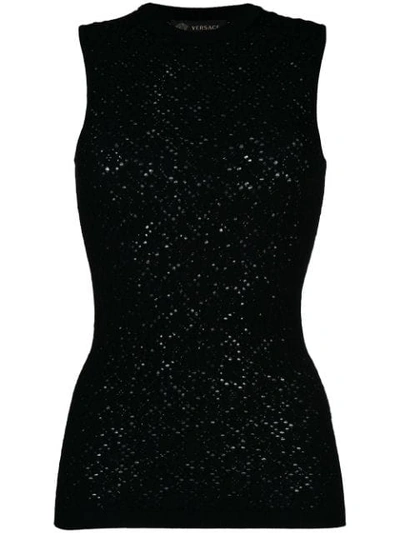 Versace Pointelle Knit Top In Black