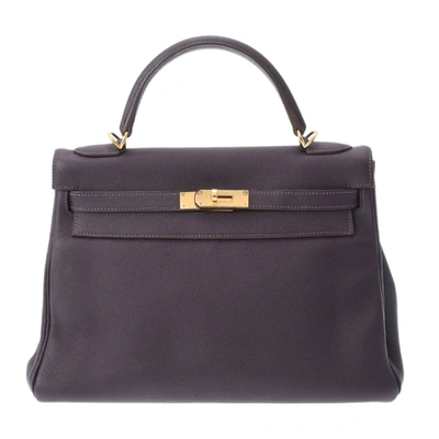 Hermes Hermès Kelly 32 Purple Leather Handbag ()