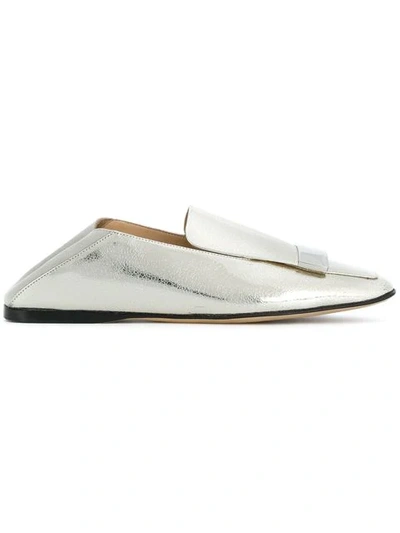 Sergio Rossi Sr1 Crackled-lamè Slippers Shoes In Argento