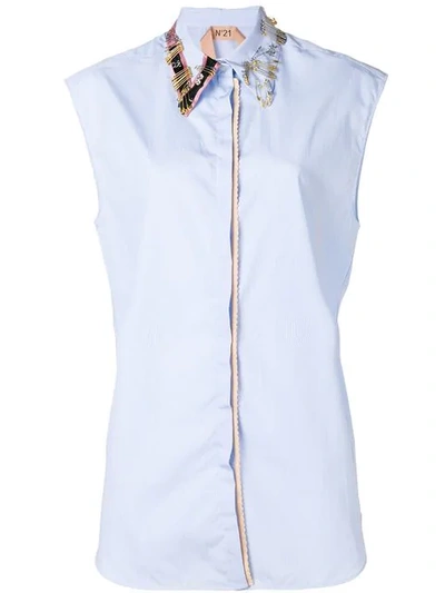 N°21 Safety Pin-embellished Striped Shirt In Blue