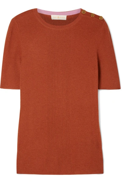 Tory Burch Taylor Ribbed Cashmere Sweater In Desert Spice