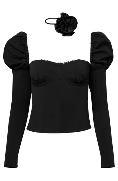 Weworewhat Long Sleeve Corset Top In Black