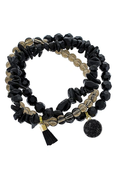 Panacea Smokey Stone Stretch Bracelet Set In Black