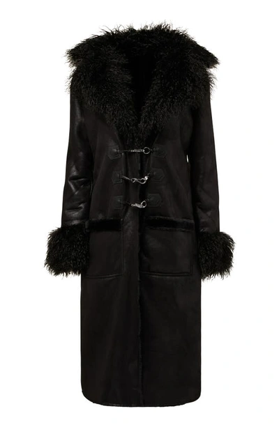 Weworewhat Faux Fur Trim Bonded Trench Coat In Black