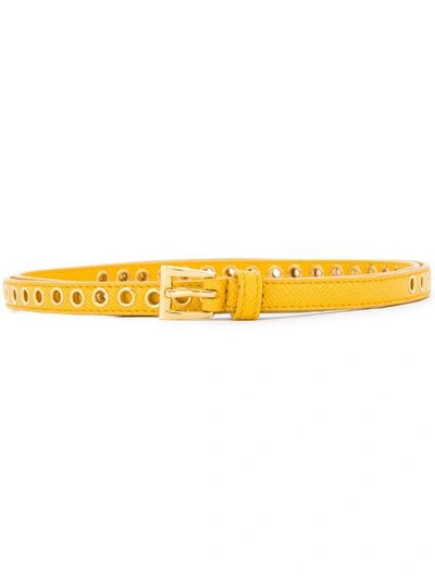 Prada Skinny Eyelet Belt In Yellow