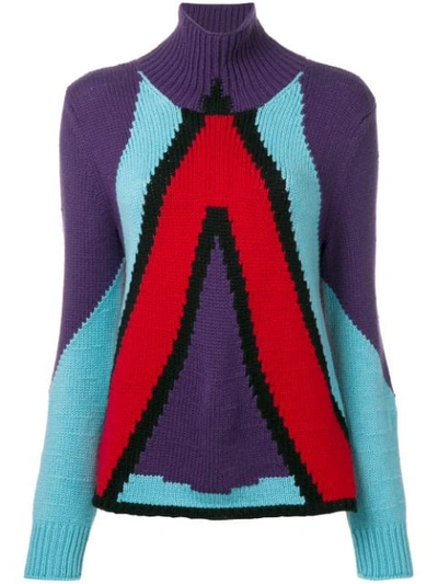 Bottega Veneta Cashmere Geometric Panel Jumper In Purple