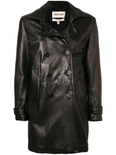 Roberto Cavalli Double Breasted Leather Jacket - Black