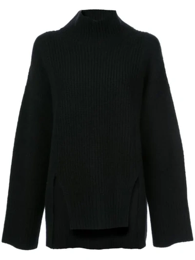 Sally Lapointe Cashmere Front Slit Sweater - Black