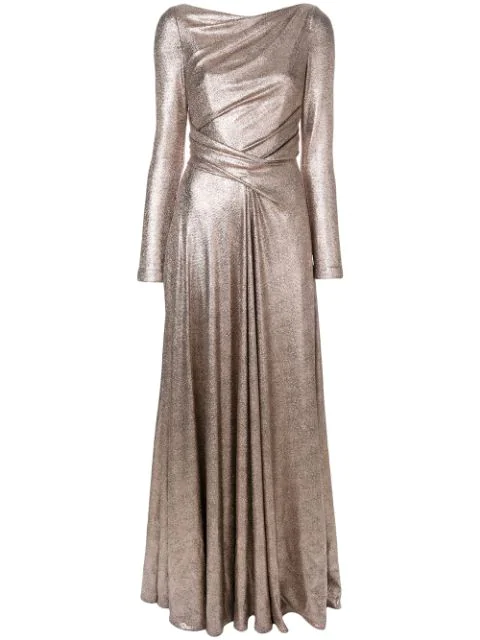 Talbot Runhof Laminated Jersey Gown In Metallic | ModeSens