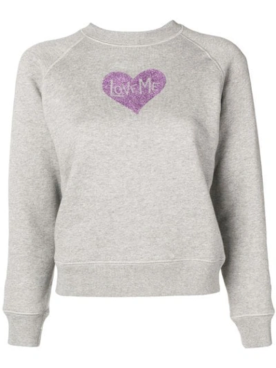 Alexa Chung Glitter Heart Print Sweatshirt In Grey