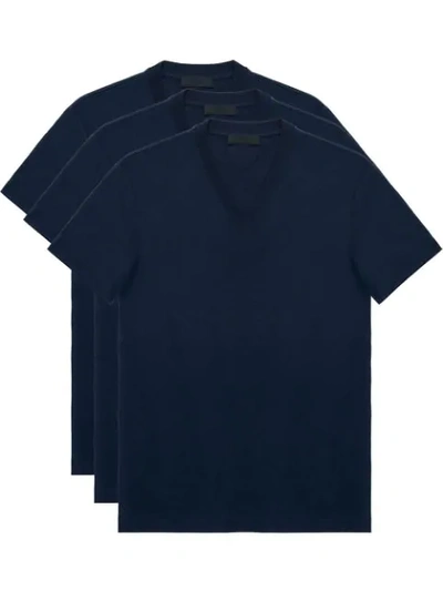 Prada Triple-pack V-neck T-shirts In Blue