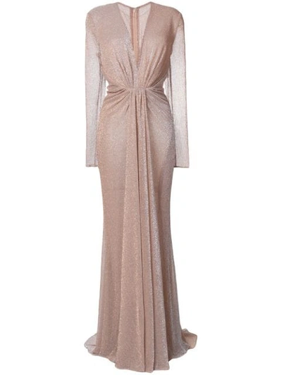 Talbot Runhof Long Metallic Gown In Neutrals