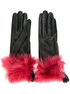 Prada Fur Trim Gloves In Black