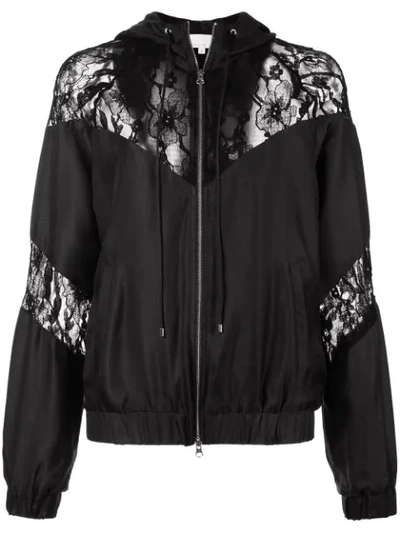 Fleur Du Mal Paneled Lace Track Jacket In Black