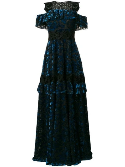 Talbot Runhof Lace Embellished Gown In Blue