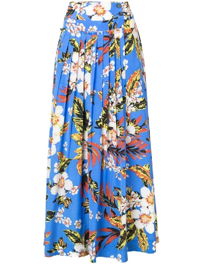 Diane Von Furstenberg Pleated Printed Silk Wrap Maxi Skirt In Cobalt Blue