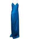 Michelle Mason Strappy Wrap Gown In Blue