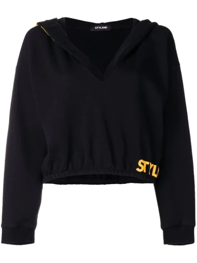 Styland Oversized Hood Cropped Sweater In Black