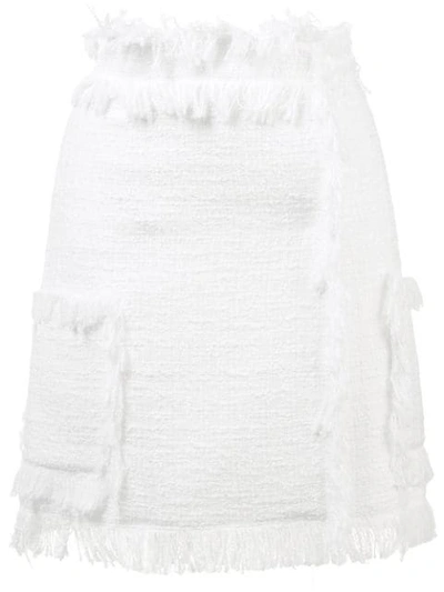 Msgm Frayed Tweed Skirt - White