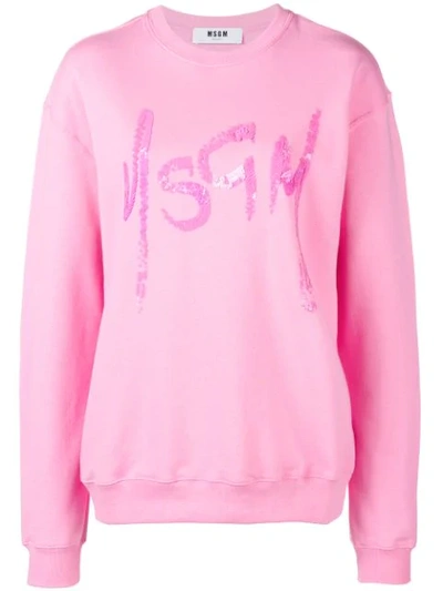 Msgm Oversized Embellished Logo Sweatshirt In Pink