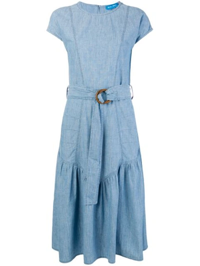 M.i.h. Jeans Mih Jeans Belted Ruffle Skirt Dress - Blue In Indigo Chambray
