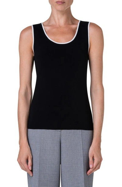 Akris Punto Tipped Scoop Neck Tank In Black-cream