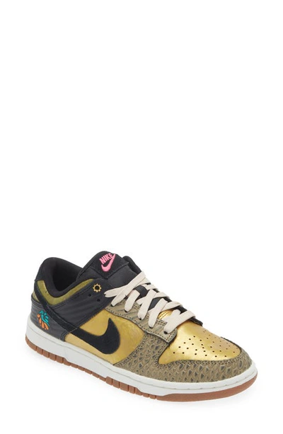 Nike Dunk Low Premium Basketball Sneaker In Black/ Khaki/ Gold/ Medium Ash