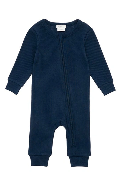 Petit Lem Babies' Ribbed Fitted One-piece Pajamas In Nav Navy