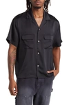 Elwood Short Sleeve Satin Button-up Bowling Shirt In River