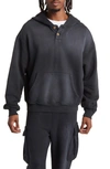 Elwood Button Placket Organic Cotton Hoodie In Black Ink