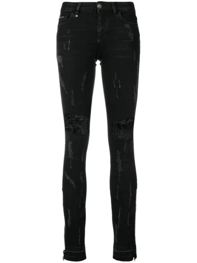 Philipp Plein Ribbed Skinny Jeans In Black