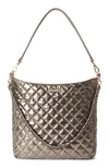 Mz Wallace Crosby Quilted Nylon Hobo Bag In Moondust Metallic Lacquer