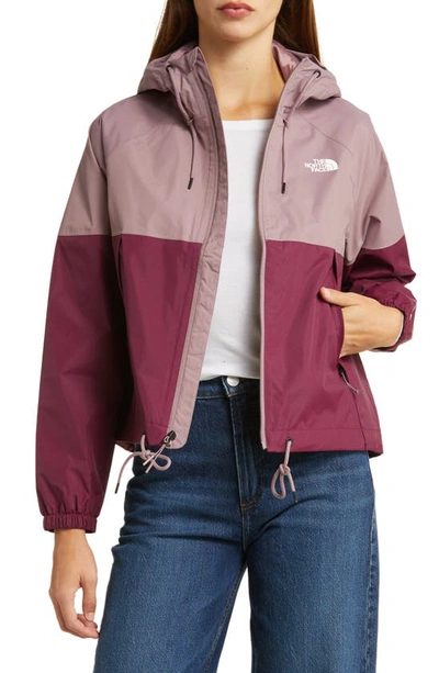 The North Face Antora Waterproof Rain Jacket In Fawn Grey/ Boysenberry