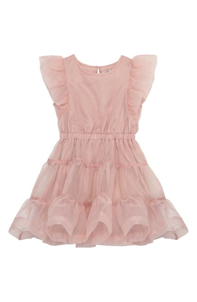 Habitual Girls' Flutter Sleeve Organza Tiered Dress - Little Kid In Dark Pink