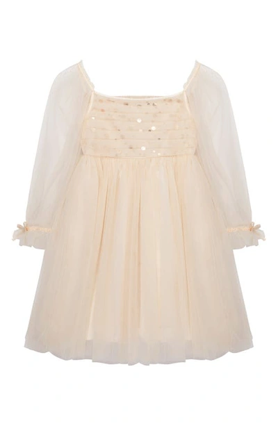 Habitual Girls' Sequin Tulle Long Sleeve Dress - Little Kid In Light Peach
