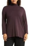 Eileen Fisher Scrunch Neck Long Sleeve Tunic T-shirt In Cassis