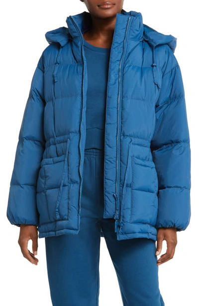 Beyond Yoga Hooded Puffer Jacket In Blue Gem