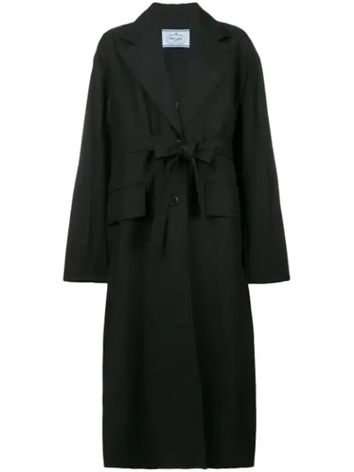 Prada Long Single Breasted Coat - Black